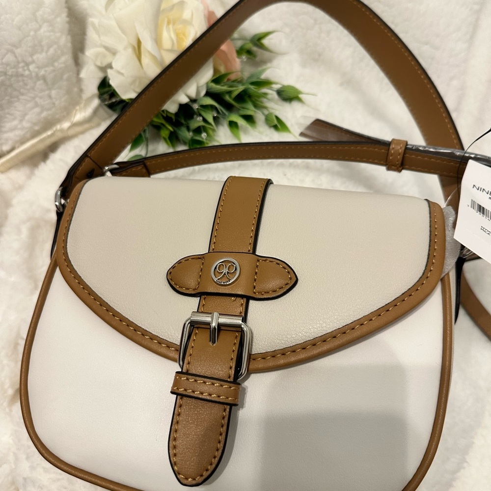 NWT Nine West Cream and Tan Crossbody Bag
